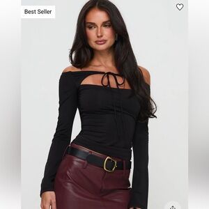 Princess Polly Black Tie Front Long Sleeve Top